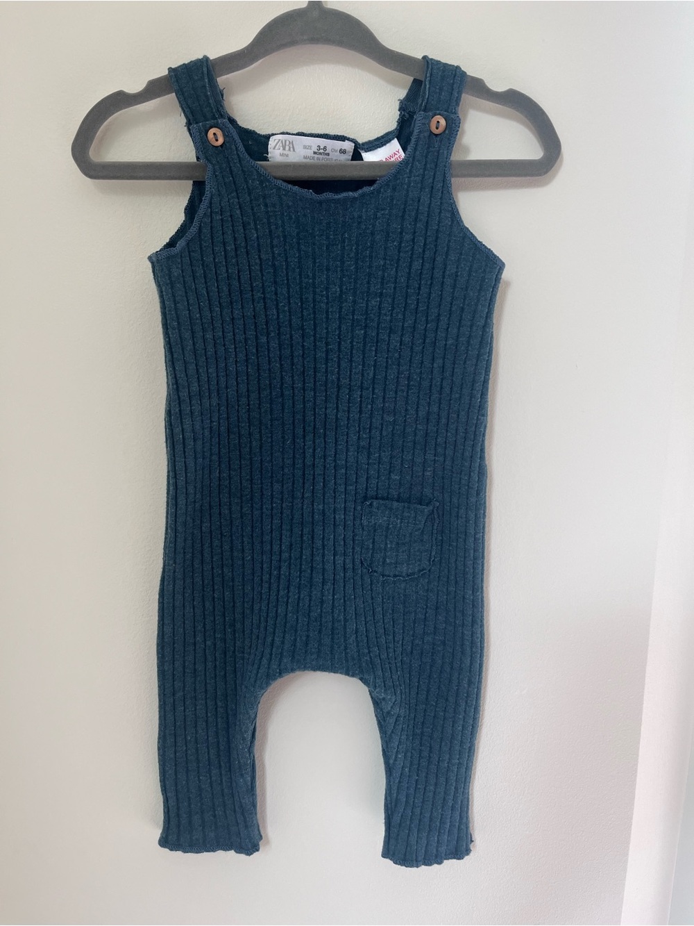 Zara 3-6M Ribbed Knit Baby Romper Teal